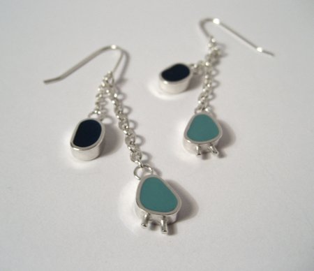 Turquoise and Blue Dangly Biomorph Earrings