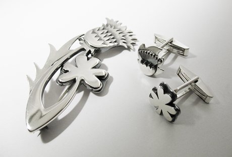 Thistle and Shamrock Kilt Pin and Cufflinks